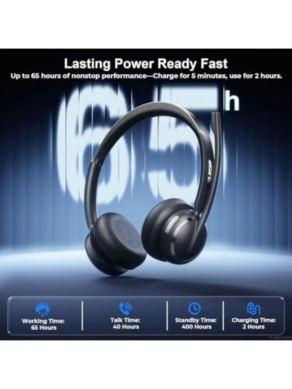 Bluetooth 6.0 Wireless Headset with AI Noise Cancelling Mic & 65H Battery Life
